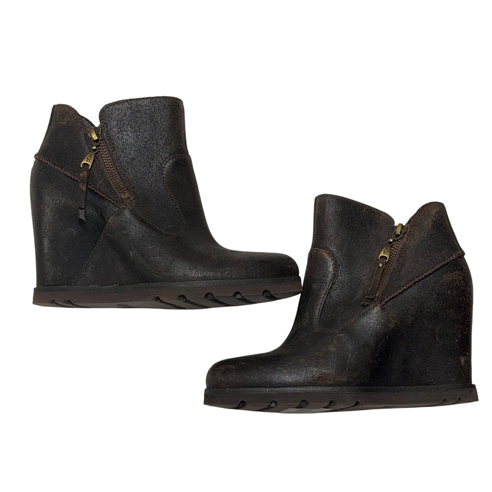 Ugg Australia Myrna Lodge Wedge Leather Sheepskin Bootie Women 6.5 Brown 1008715